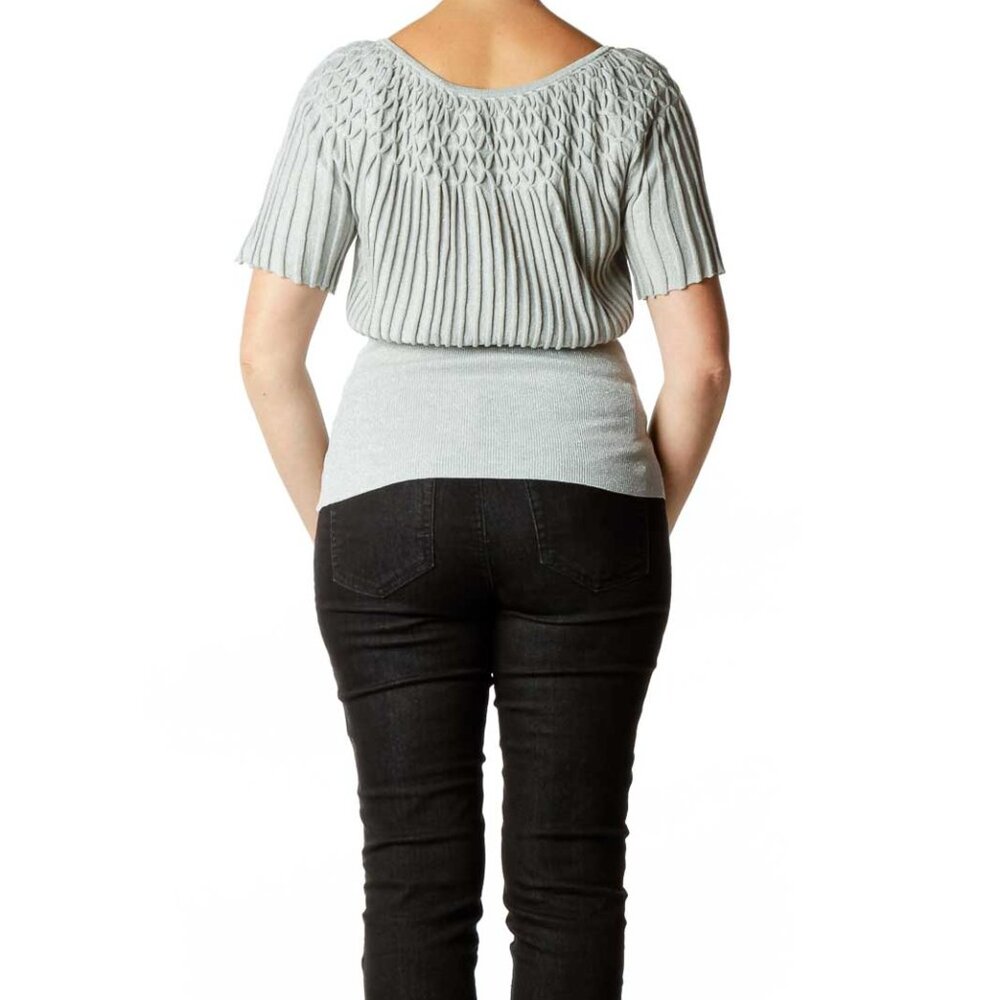 White House Black Market Gray Metallic Bat Sleeve Top - Picture 3 of 3